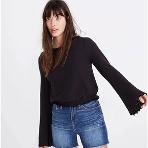 Madewell Texture & Thread Black Cropped Bell Sleeve Top